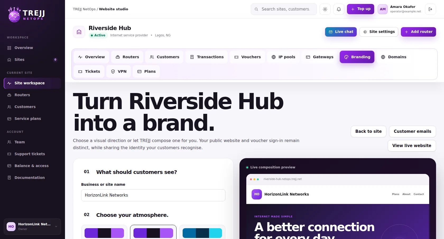 Branding builder and provider website preview