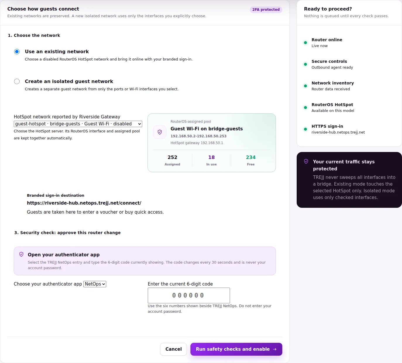 Captive portal setup with an existing Hotspot network