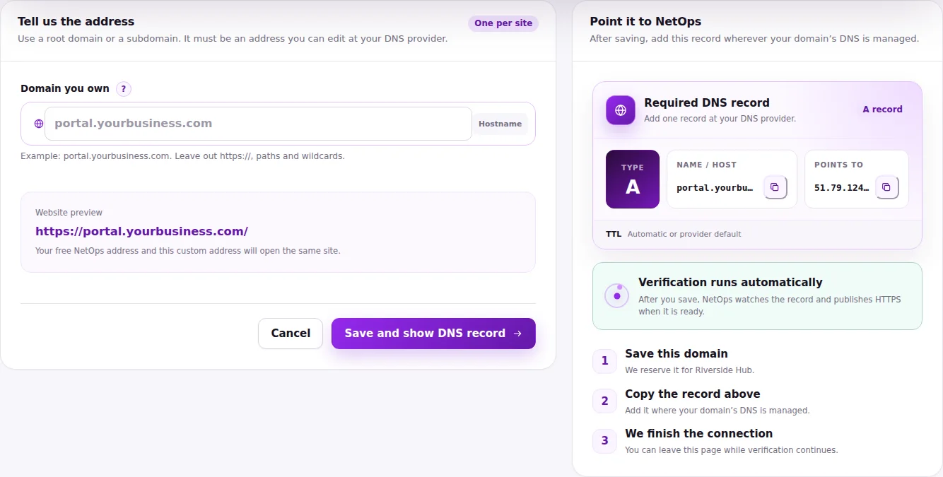 Custom domain A record instructions
