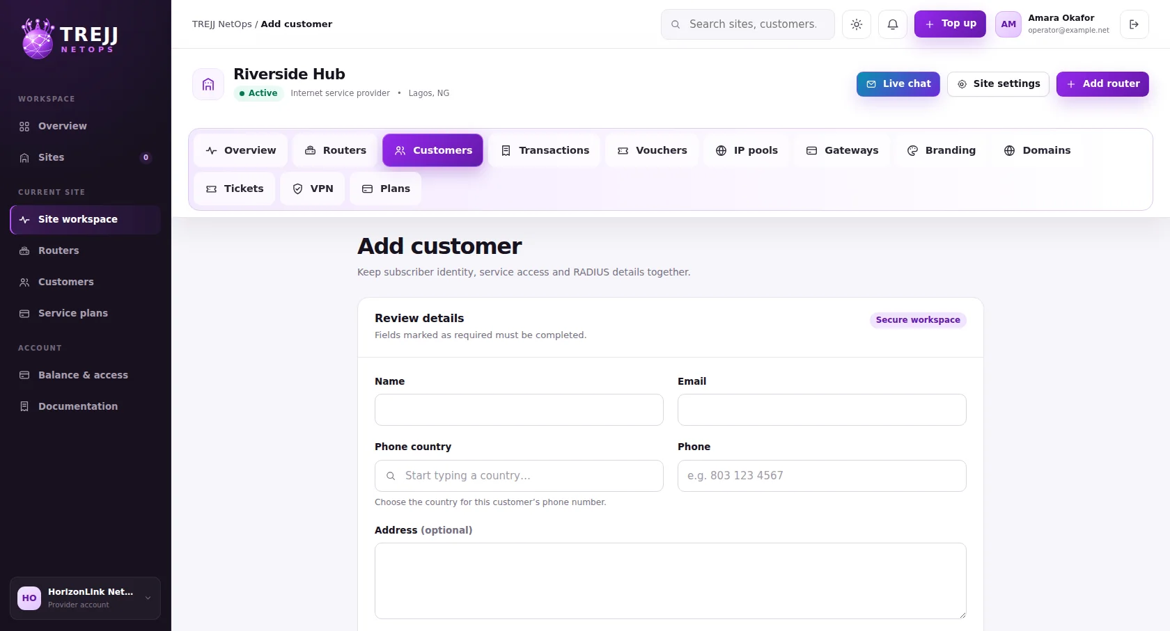Customer list and service status