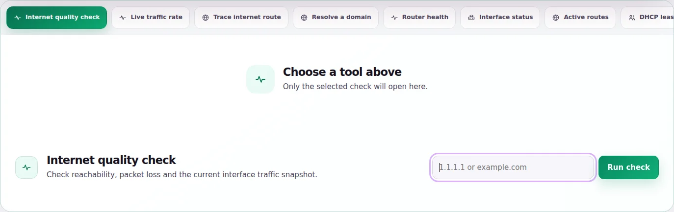 Advanced router tools with horizontal checks and live results
