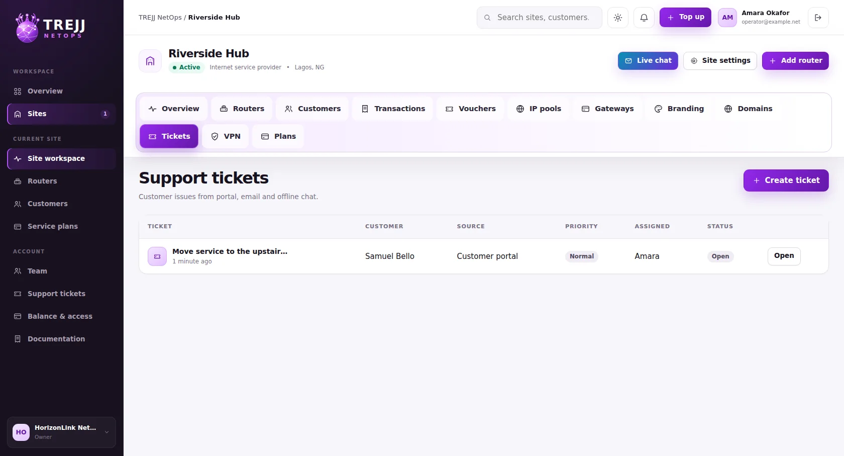 Support ticket and live chat tools
