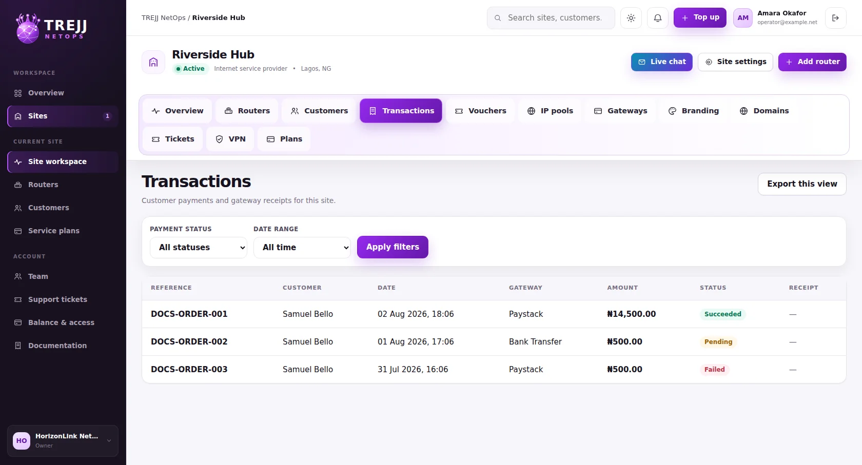 Transaction filters and voucher records